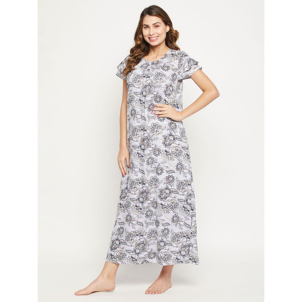 Clovia X Styli  Floral Print Round Neck Nightdress-women-clothing-nightwear-nighties-image-4