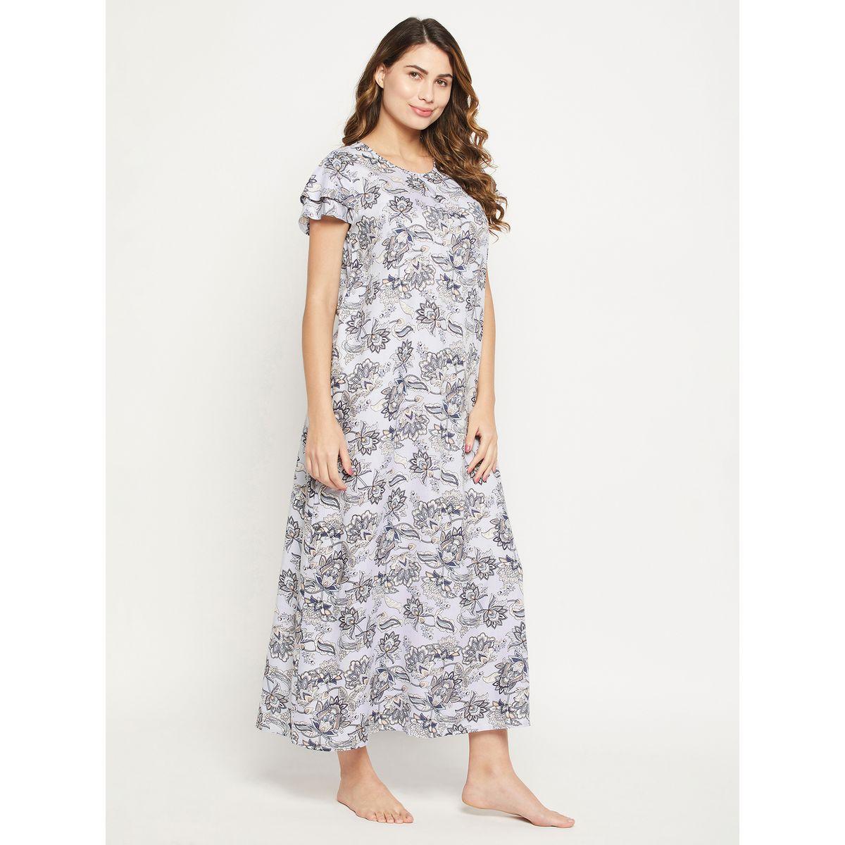 Clovia X Styli  Floral Print Round Neck Nightdress-women-clothing-nightwear-nighties-image-5