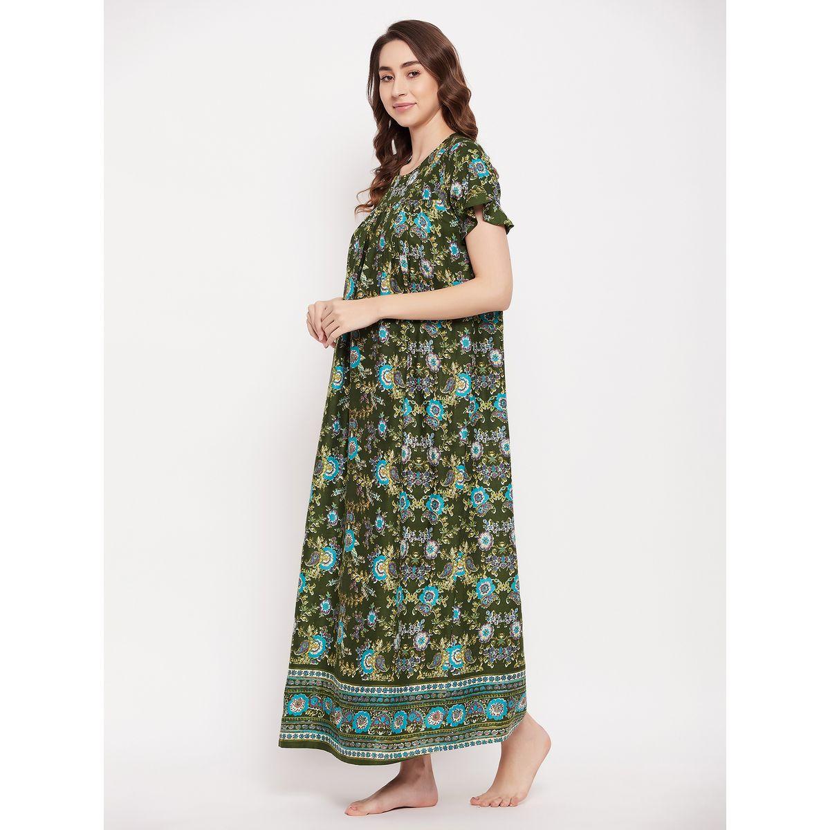Clovia X Styli  Floral Print Round Neck Nightdress-women-clothing-nightwear-nighties-image-4