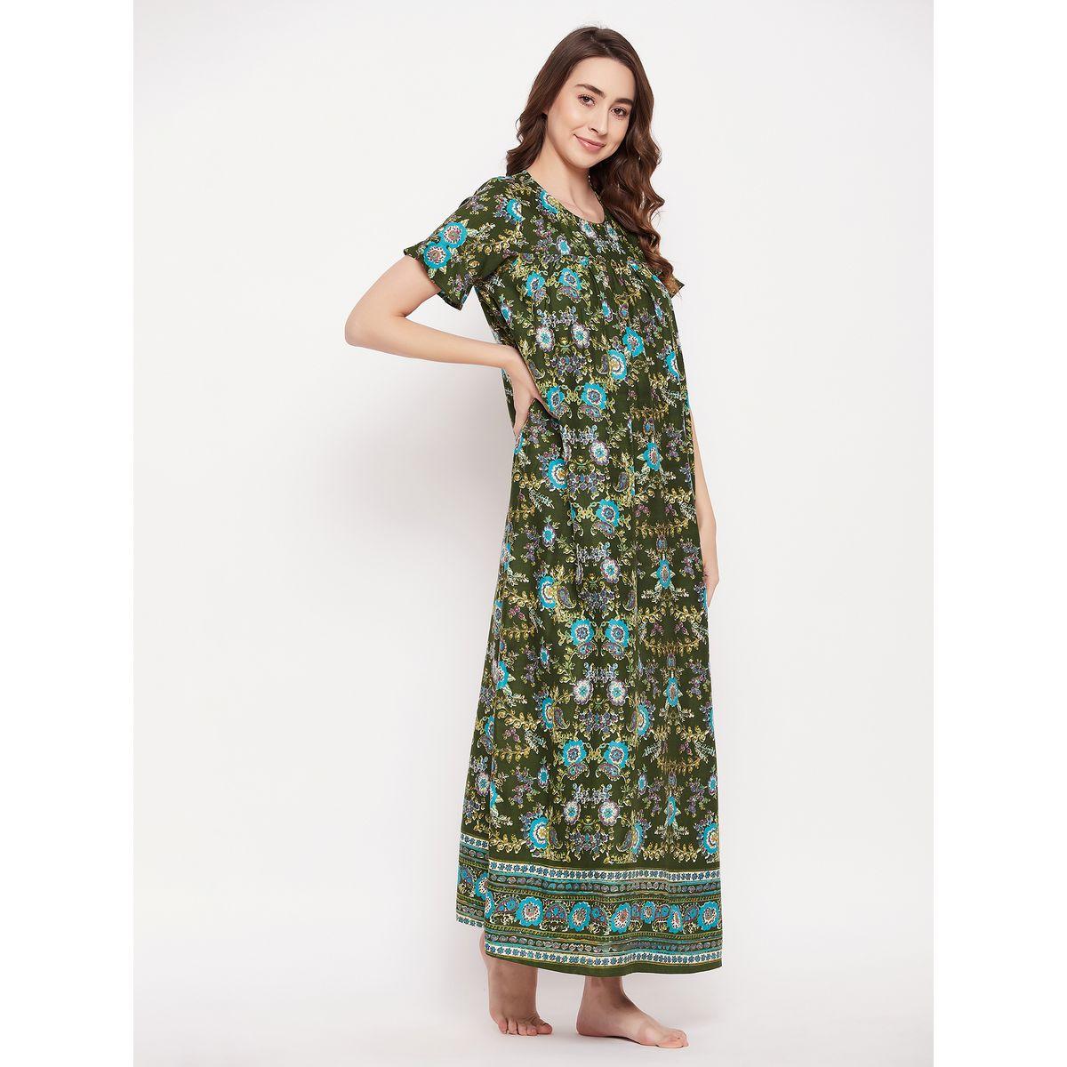 Clovia X Styli  Floral Print Round Neck Nightdress-women-clothing-nightwear-nighties-image-5