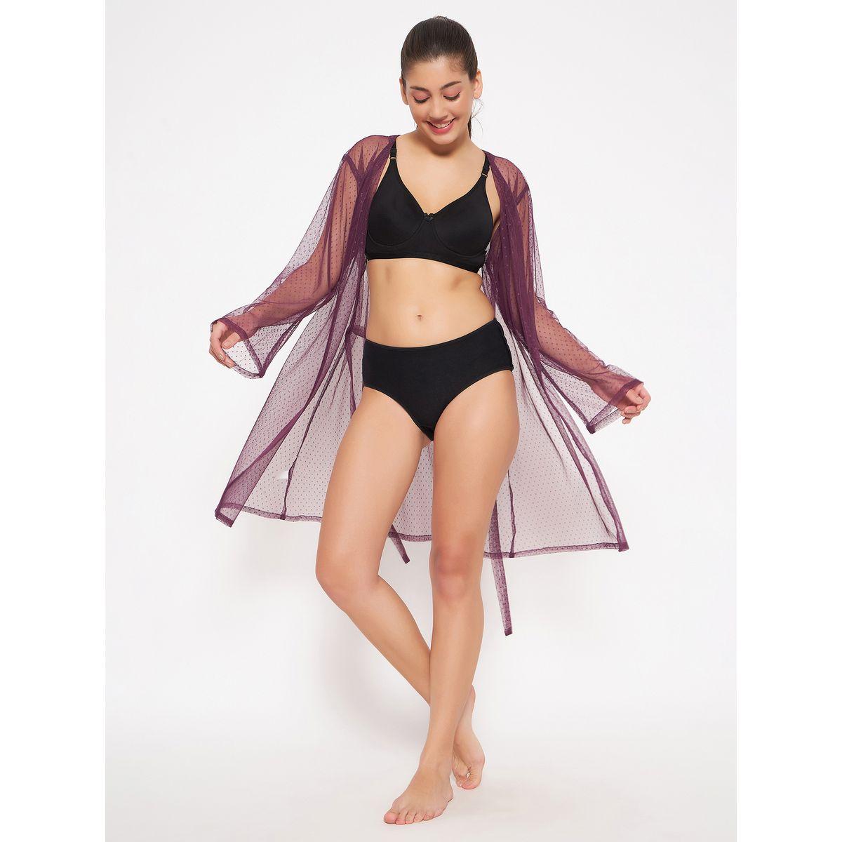 Clovia X Styli  Dobby Sheer Robe with Tie Belt-women-clothing-nightwear-robes-image-1