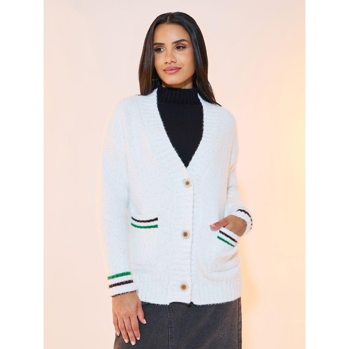 Styli Textured Knit Pocket Front Cardigan-women-winterwear-cardigansandjumpers-cardigans-image-1