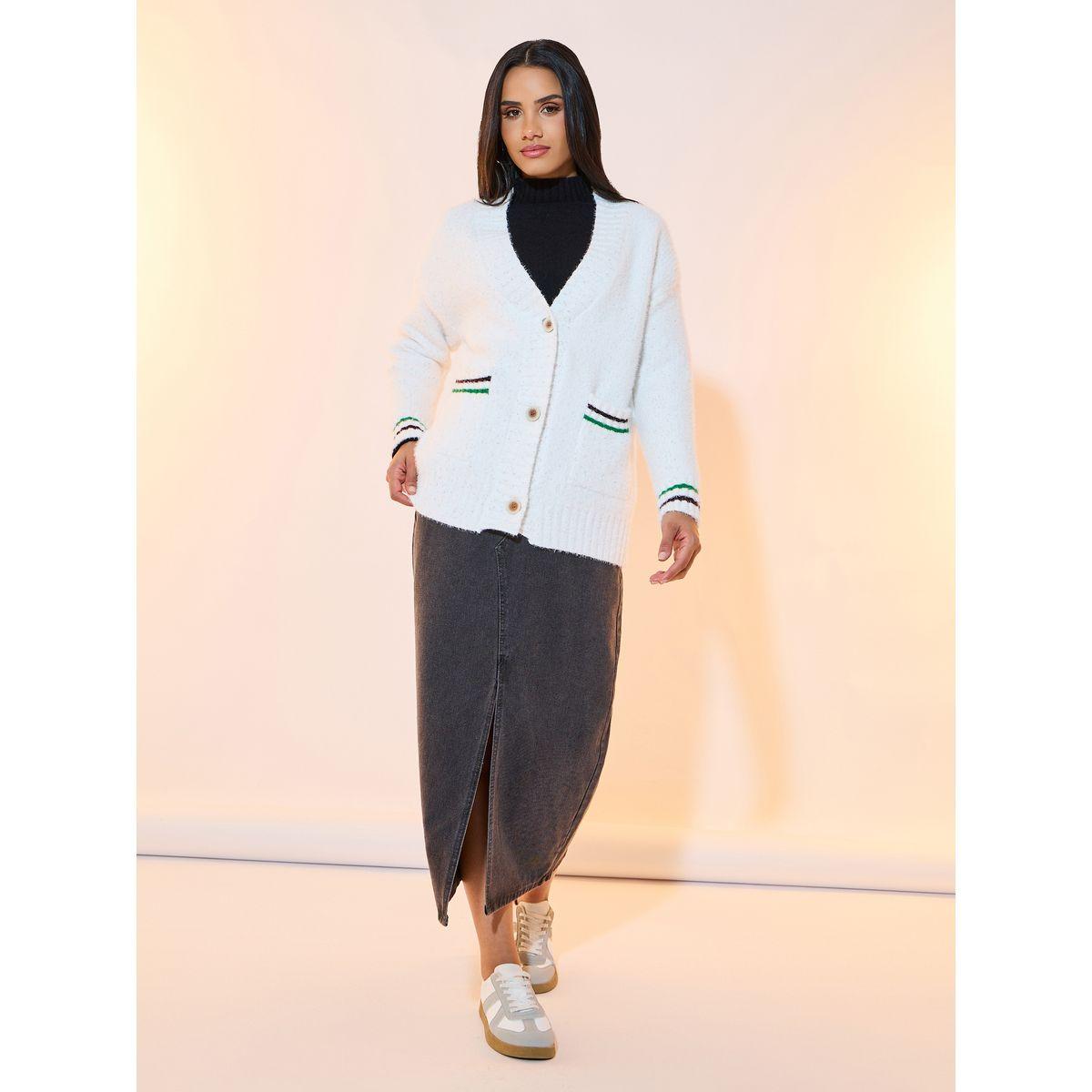 Styli Textured Knit Pocket Front Cardigan-women-winterwear-cardigansandjumpers-cardigans-image-3