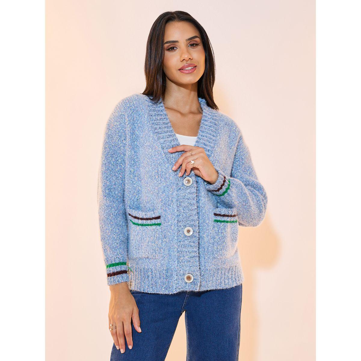 Styli Textured Knit Pocket Front Cardigan-women-winterwear-cardigansandjumpers-cardigans-image-1