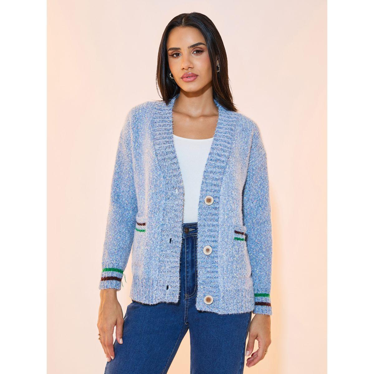 Styli Textured Knit Pocket Front Cardigan-women-winterwear-cardigansandjumpers-cardigans-image-2