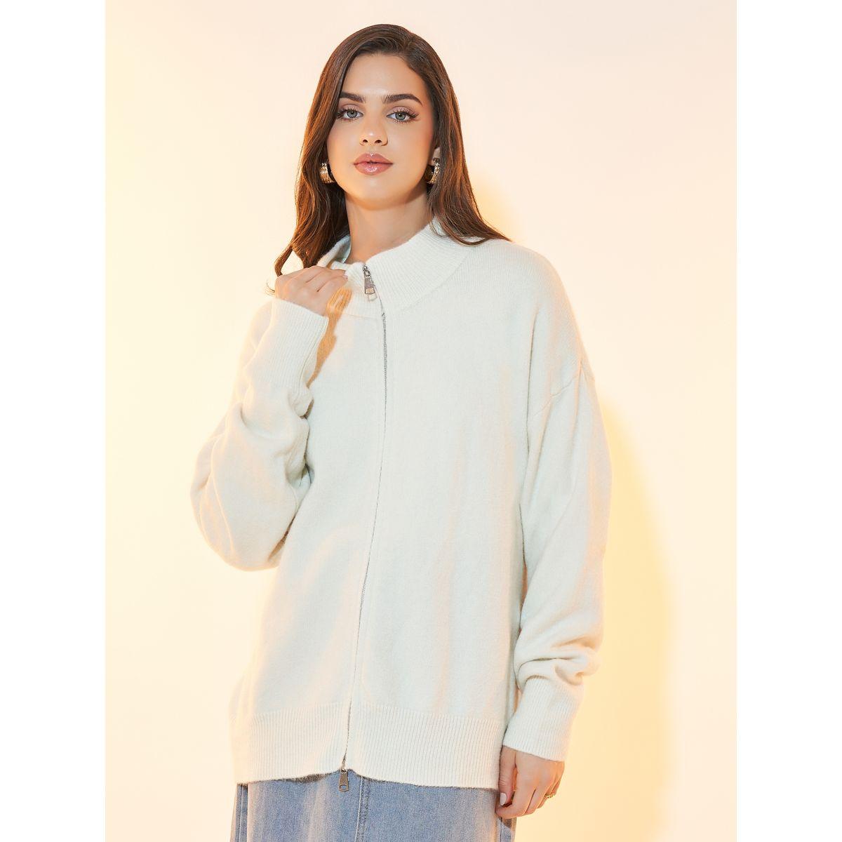 Styli Knitted Front Zip Longline Cardigan-women-winterwear-cardigansandjumpers-cardigans-image-1