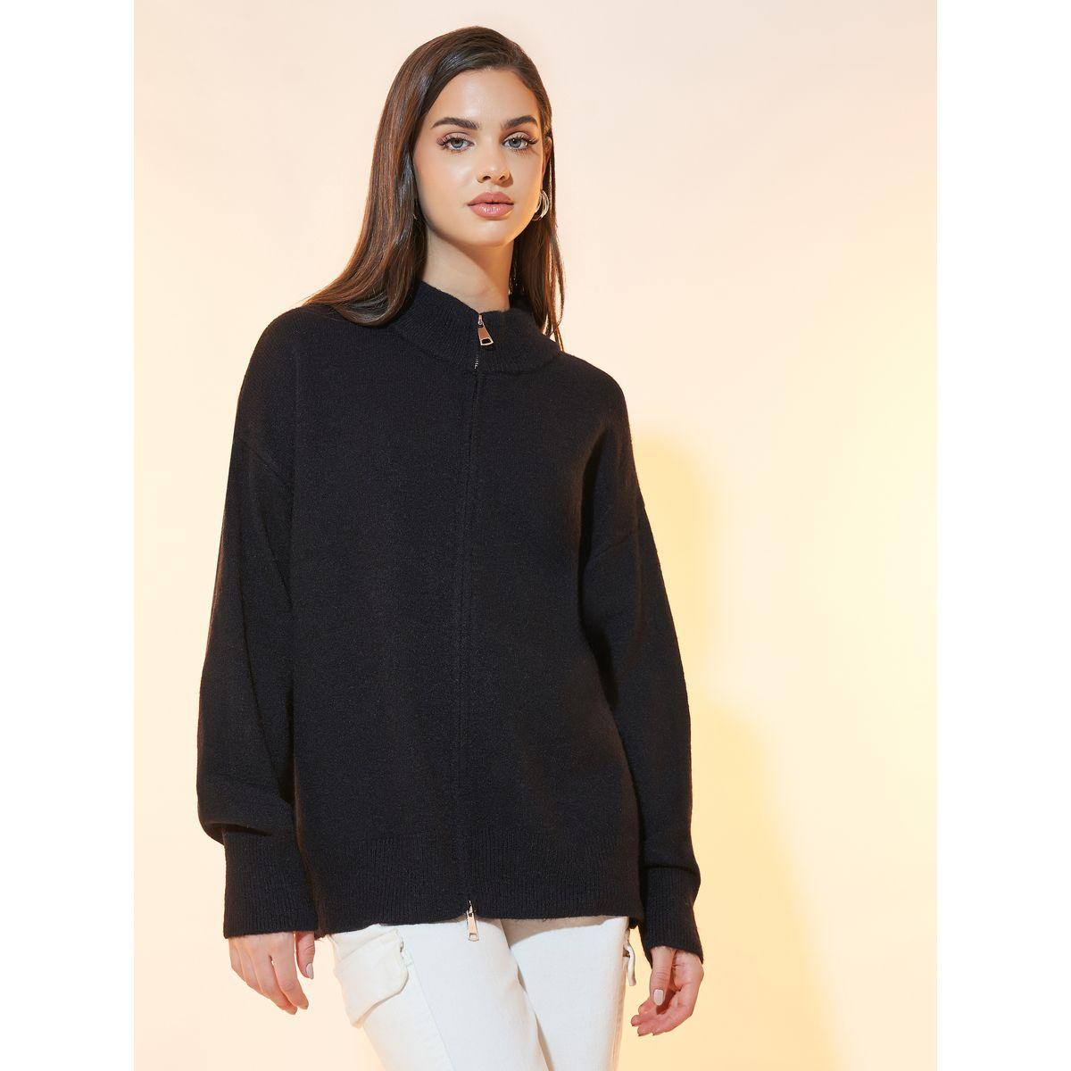 Styli Knitted Front Zip Longline Cardigan-women-winterwear-cardigansandjumpers-cardigans-image-1