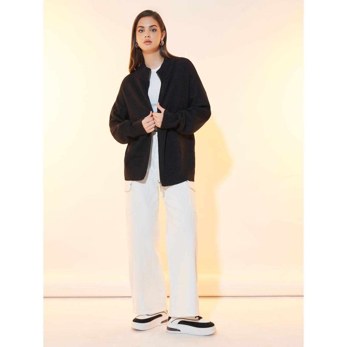 Styli Knitted Front Zip Longline Cardigan-women-winterwear-cardigansandjumpers-cardigans-image-2