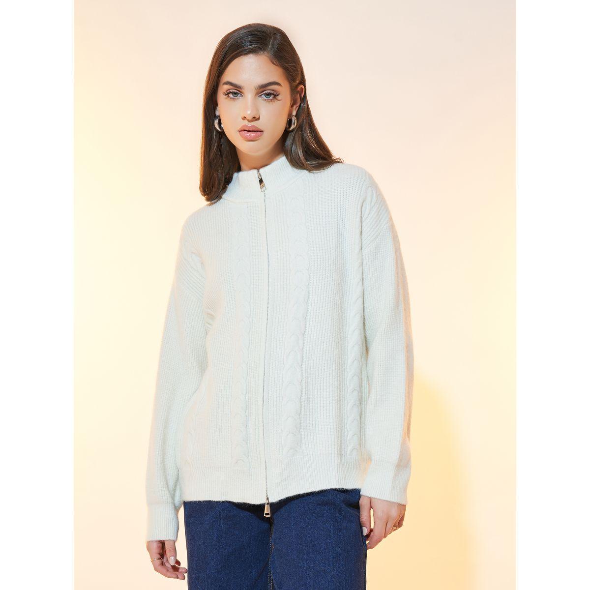 Styli Textured Cable Knit Zip Up Sweater-women-clothing-cardigansandjumpers-jumpers-image-1