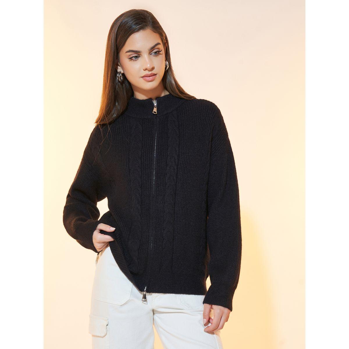 Styli Textured Cable Knit Zip Up Sweater-women-clothing-cardigansandjumpers-jumpers-image-1