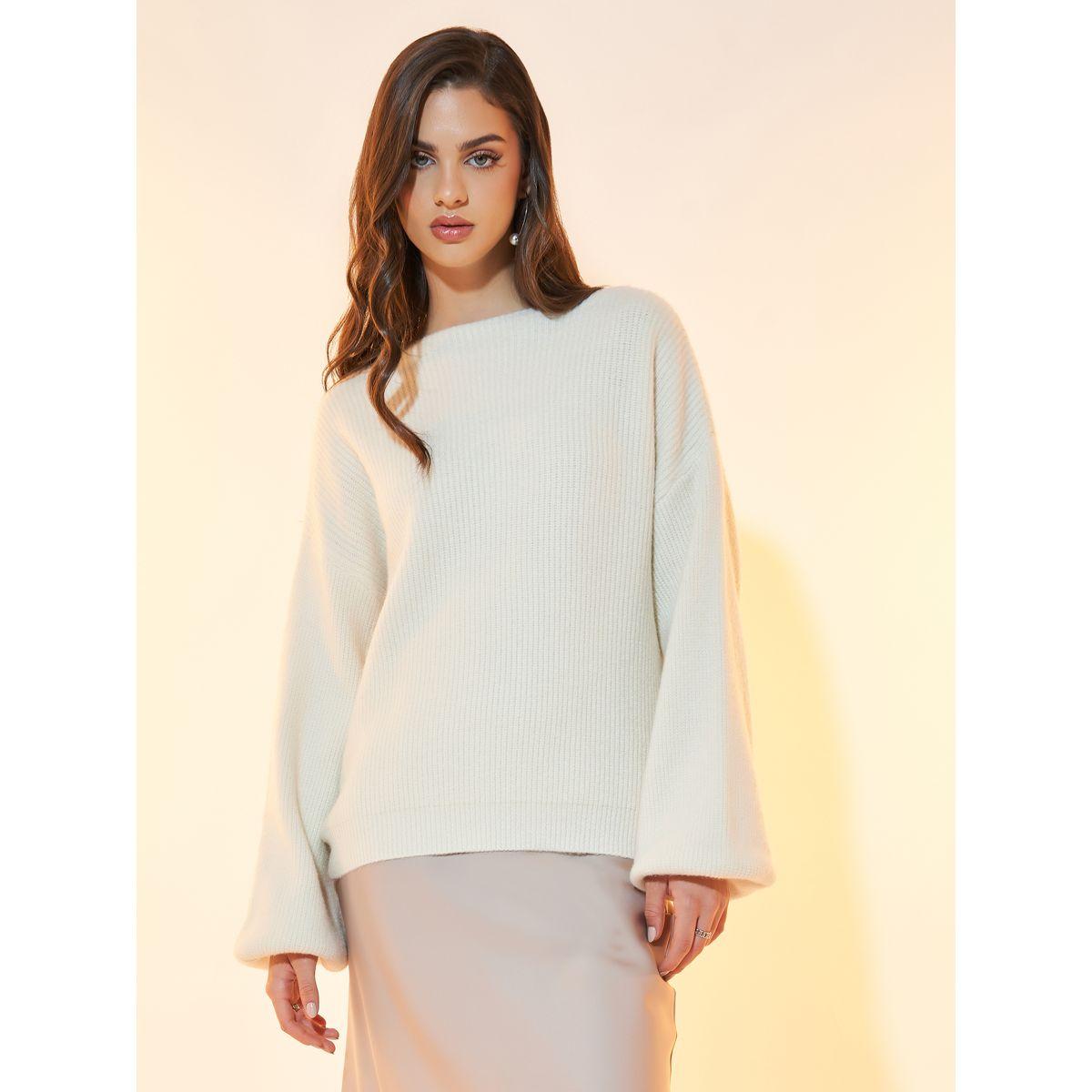 Styli Round Neck Knitted Sweater with Dropped Shoulder-women-winterwear-cardigansandjumpers-jumpers-image-1