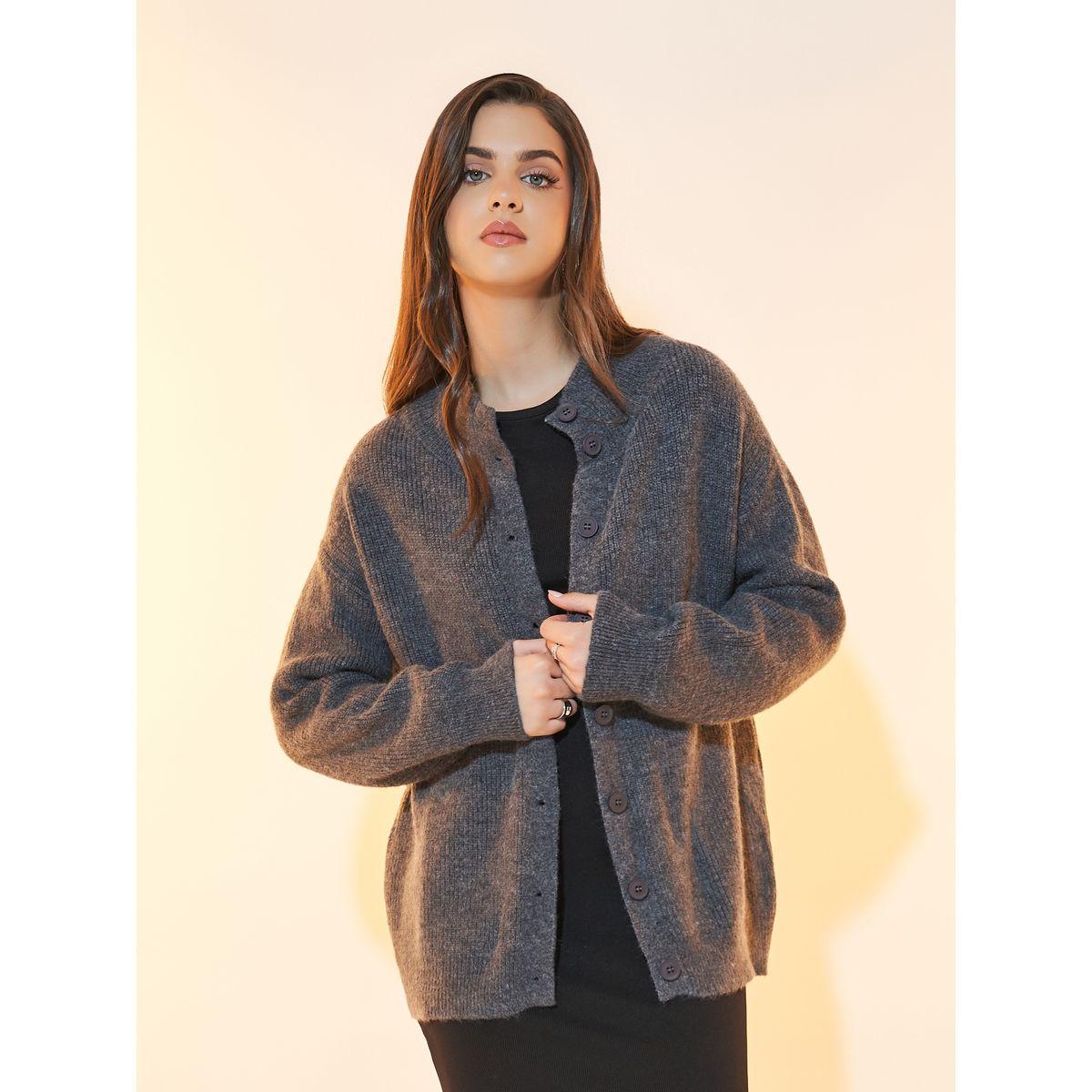 Styli Longline Front Button Placket Knitted Cardigan-women-winterwear-cardigansandjumpers-cardigans-image-1