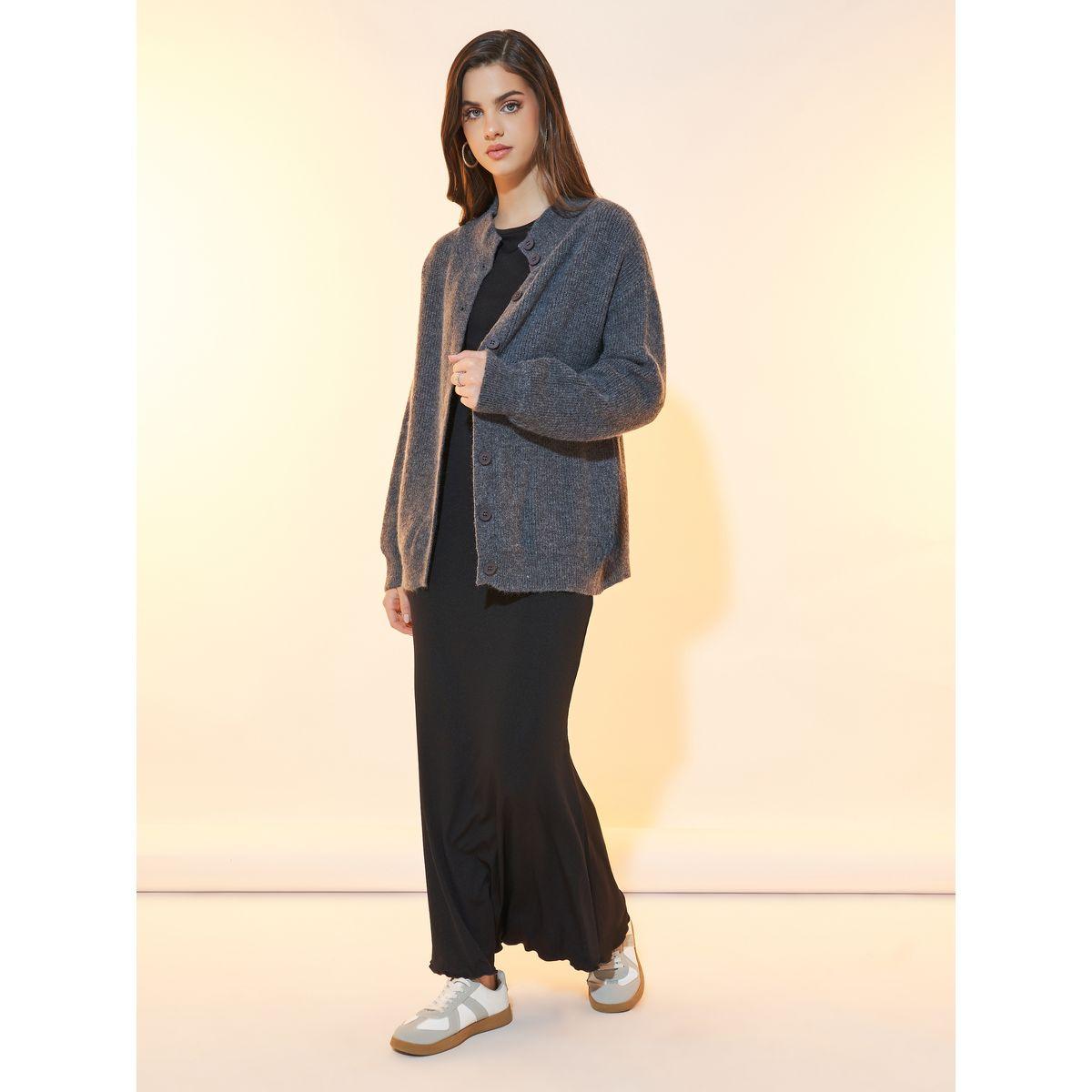Styli Longline Front Button Placket Knitted Cardigan-women-winterwear-cardigansandjumpers-cardigans-image-2
