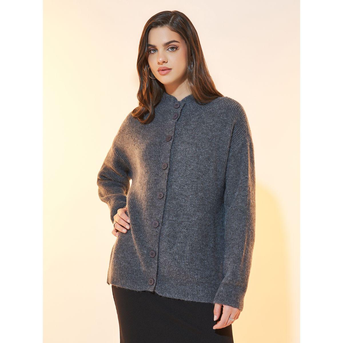 Styli Longline Front Button Placket Knitted Cardigan-women-winterwear-cardigansandjumpers-cardigans-image-4