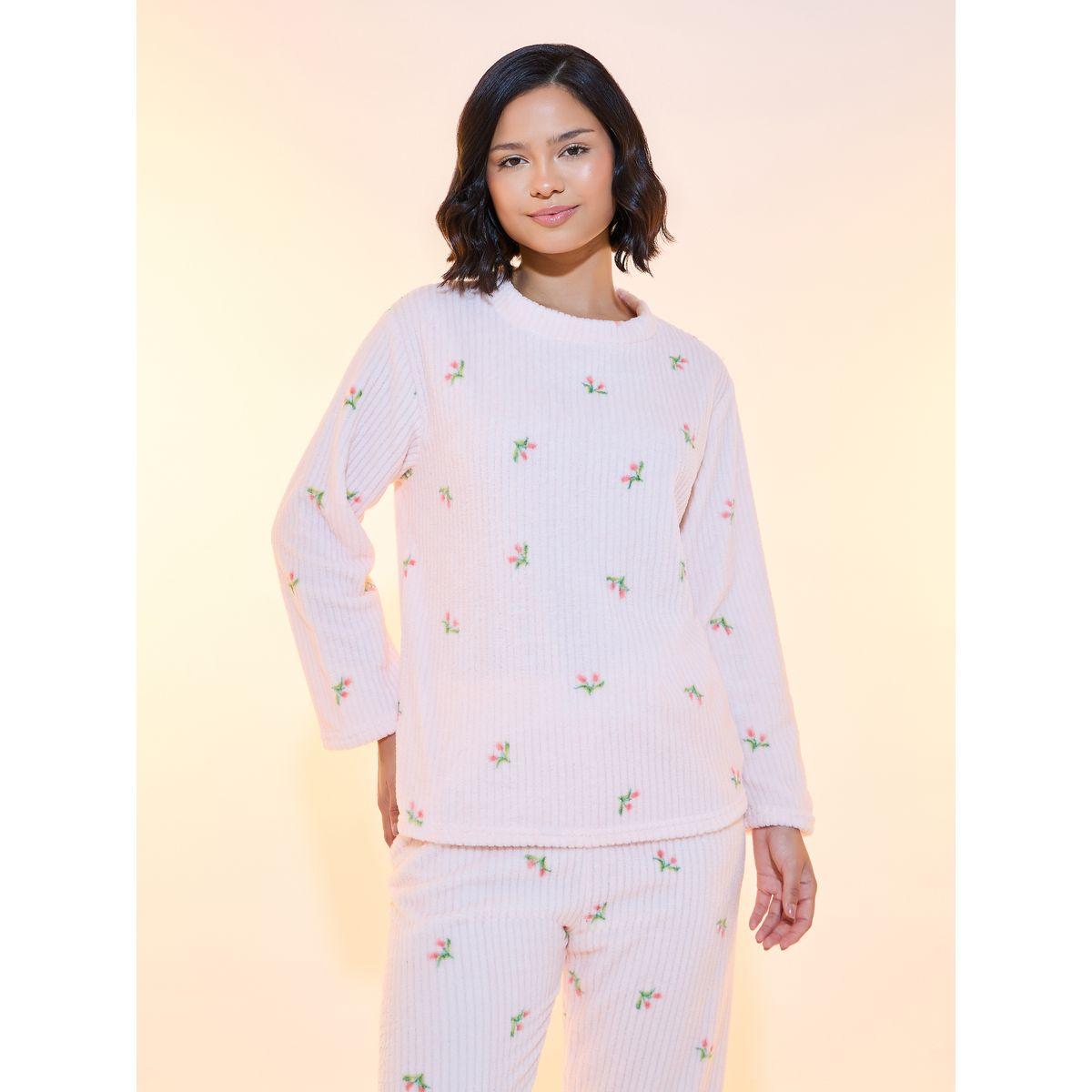 طقم من بنطال بيجاما وبلوزة فليس بطبعة زهور-women-clothing-nightwear-pyjamas-longsets-image-2