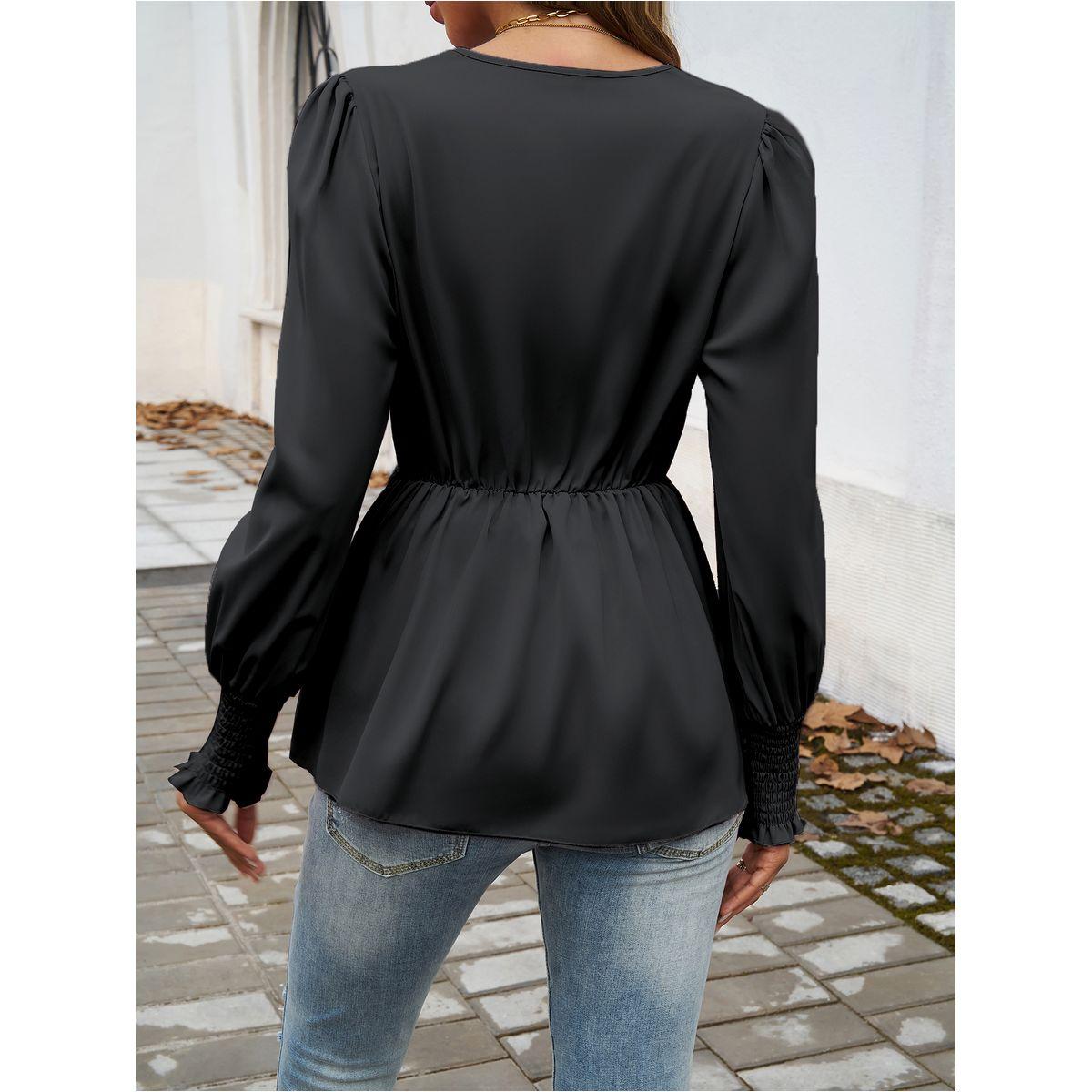 بلوزة سادة بتفاصيل كشكش مع أربطة دي واي × ستايلي-women-clothing-shirtsandblouses-blouses-image-2