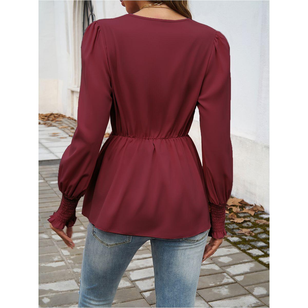 بلوزة سادة بتفاصيل كشكش مع أربطة دي واي × ستايلي-women-clothing-shirtsandblouses-blouses-image-5