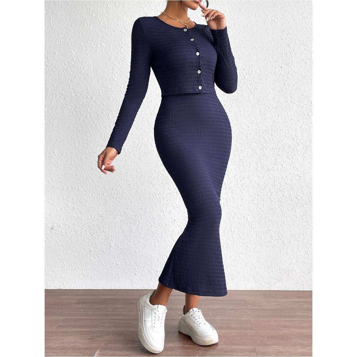 طقم منسق من كارديجان قصير مع فستان ميدي كامي دي واي × ستايلي-women-clothing-coordsets-image-1
