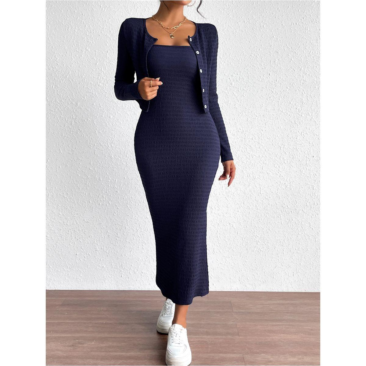 طقم منسق من كارديجان قصير مع فستان ميدي كامي دي واي × ستايلي-women-clothing-coordsets-image-3