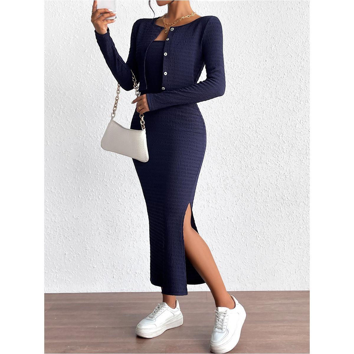 طقم منسق من كارديجان قصير مع فستان ميدي كامي دي واي × ستايلي-women-clothing-coordsets-image-5