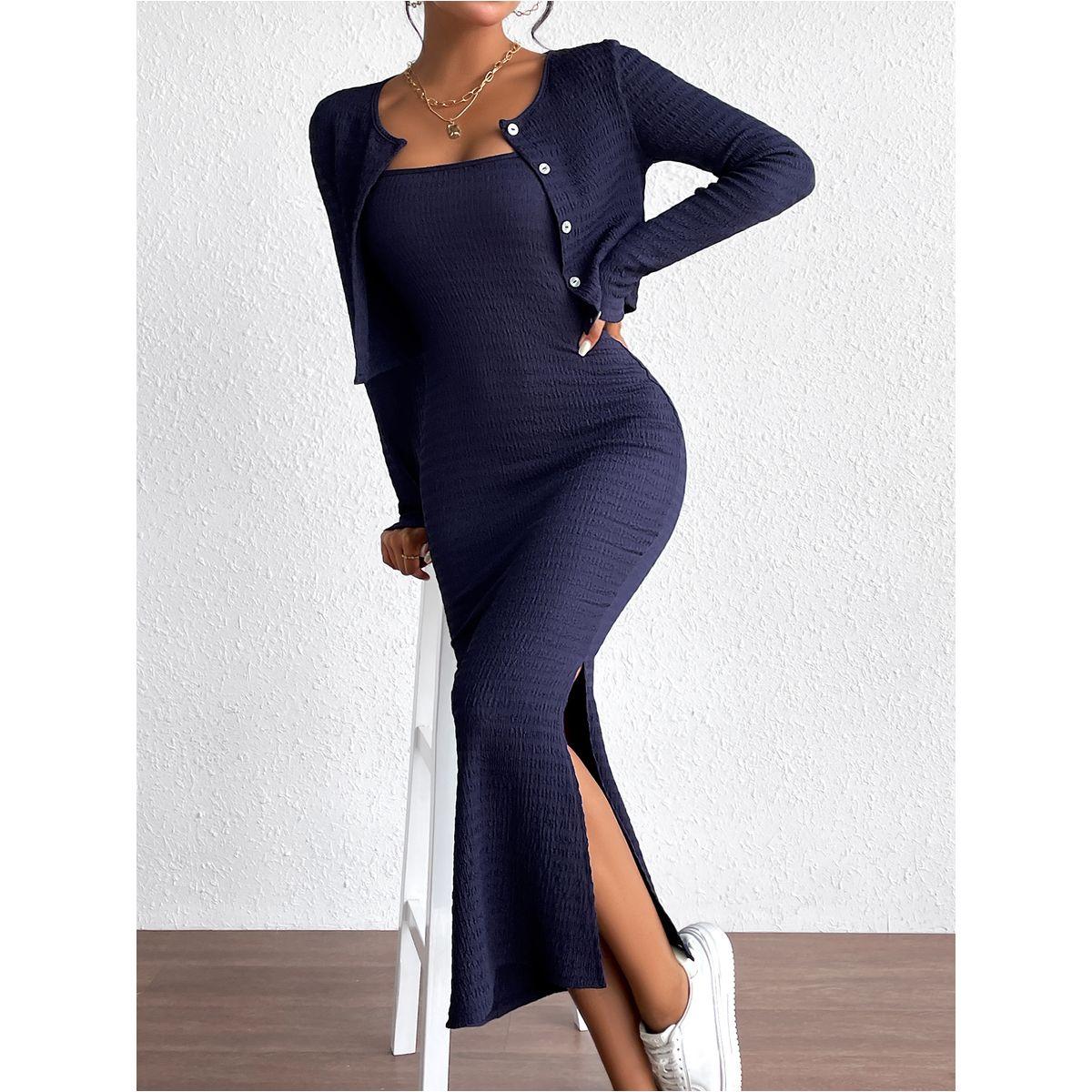 طقم منسق من كارديجان قصير مع فستان ميدي كامي دي واي × ستايلي-women-clothing-coordsets-image-6