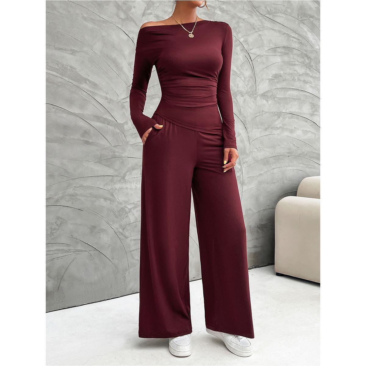 DY X Styli  Boat Neck Fitted Top & Wide Leg Pants Co-Ords-women-clothing-coordsets-image-3