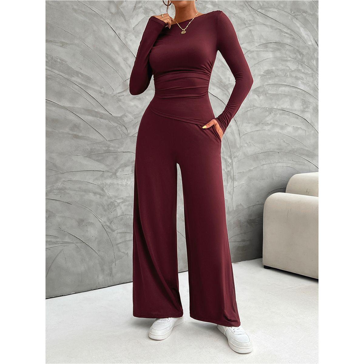 DY X Styli  Boat Neck Fitted Top & Wide Leg Pants Co-Ords-women-clothing-coordsets-image-4