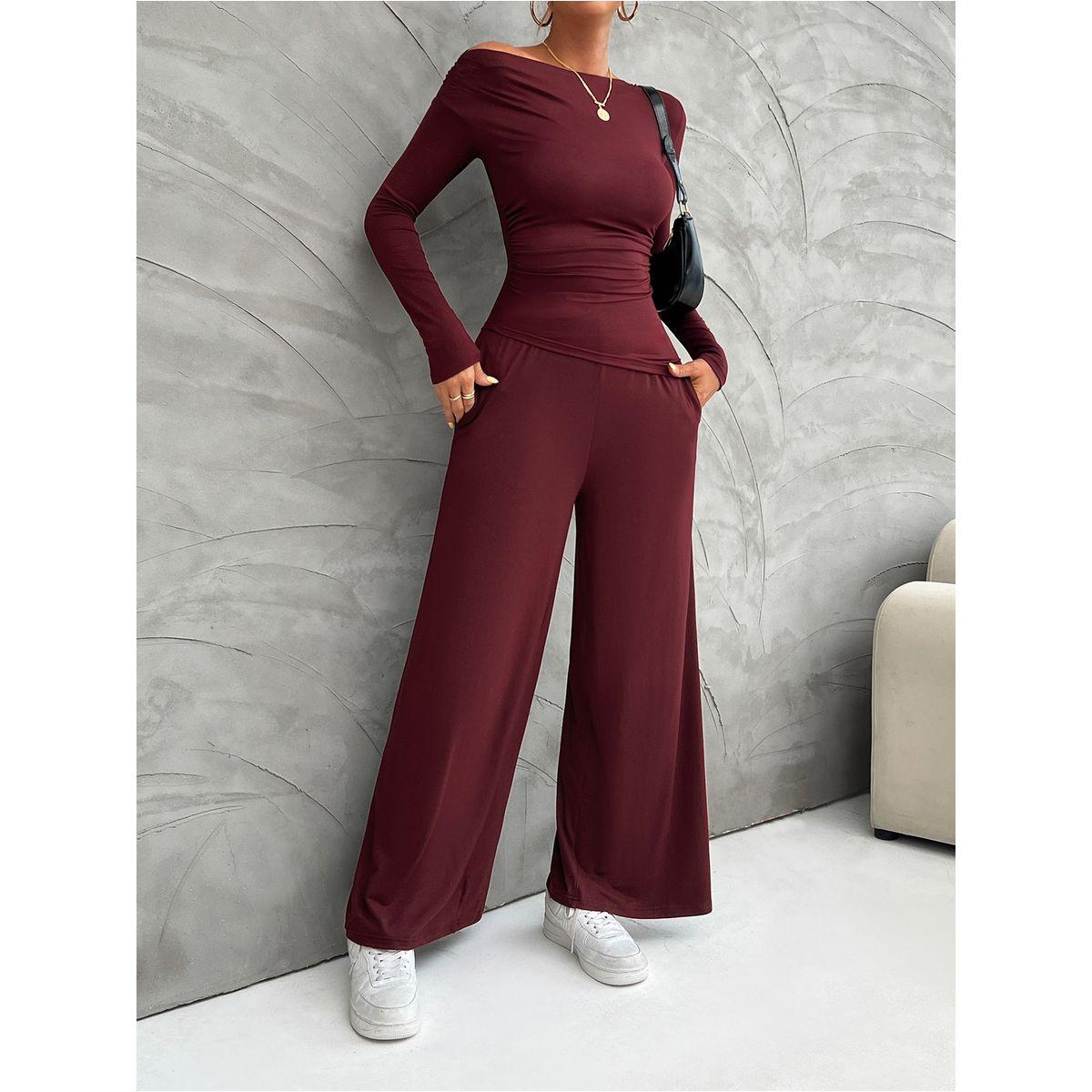 DY X Styli  Boat Neck Fitted Top & Wide Leg Pants Co-Ords-women-clothing-coordsets-image-5