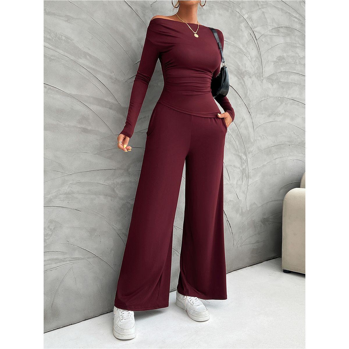 DY X Styli  Boat Neck Fitted Top & Wide Leg Pants Co-Ords-women-clothing-coordsets-image-6