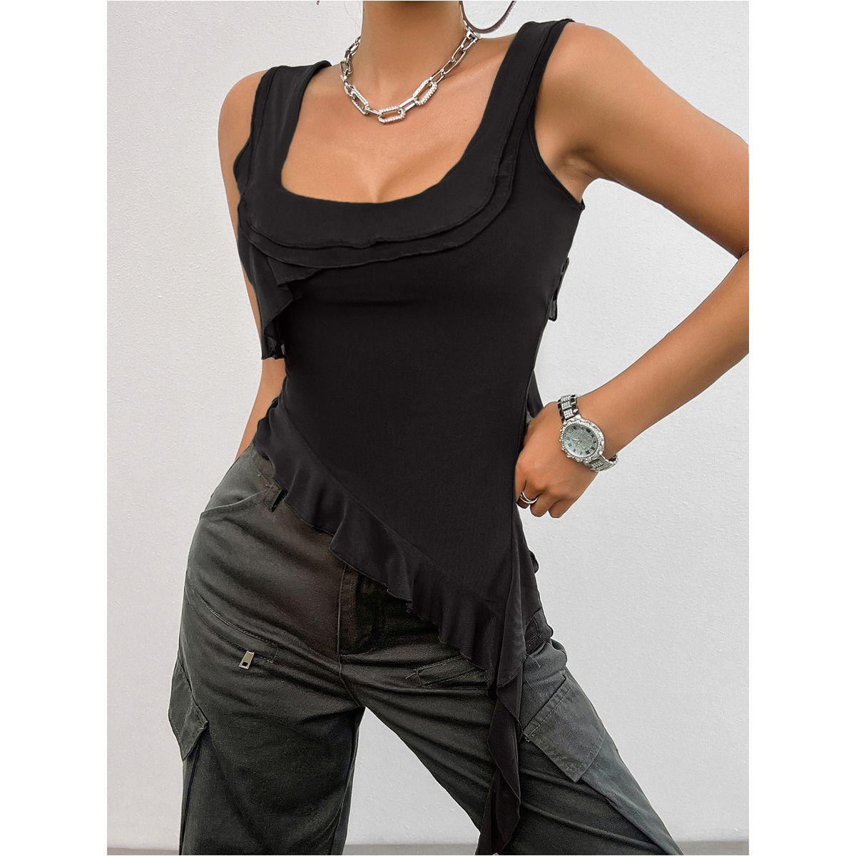 بلوزة كامي بياقة واسعة وحواف كشكش دي واي × ستايلي-women-clothing-tshirts-image-2