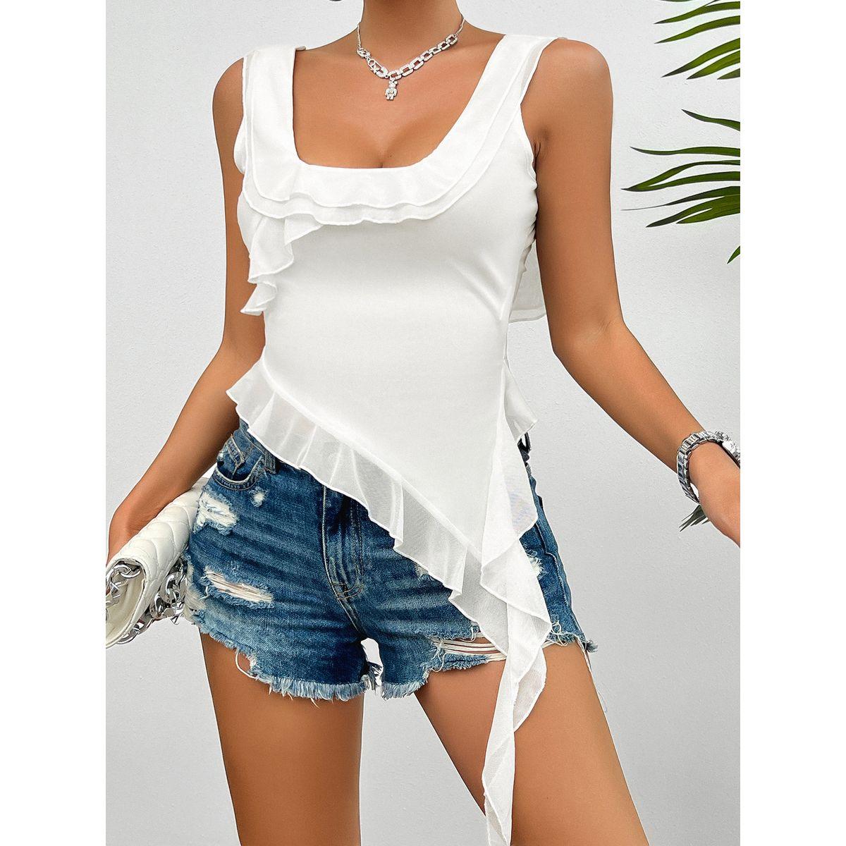 DY X Styli  Ruffled Edge Square Neck Cami-women-clothing-tshirts-image-1