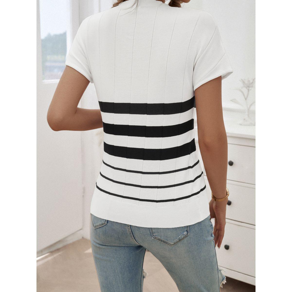 DY X Styli  Stripe Detail Short Sleeve Knit Top-women-clothing-shirtsandblouses-blouses-image-2