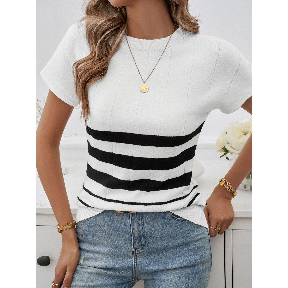DY X Styli  Stripe Detail Short Sleeve Knit Top-women-clothing-shirtsandblouses-blouses-image-6
