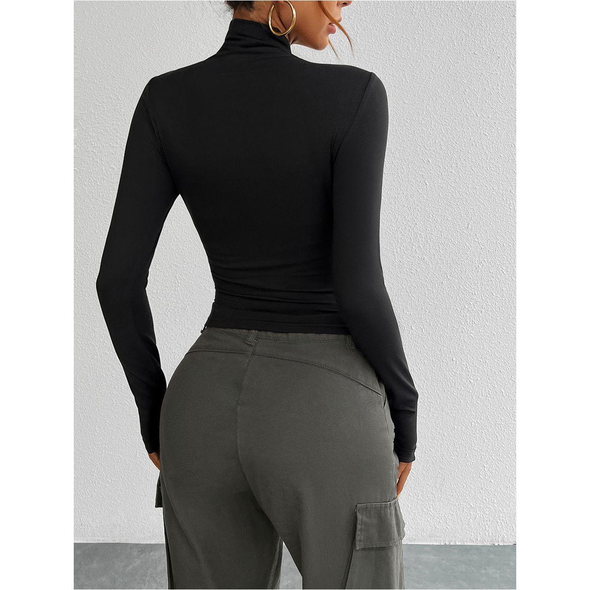 تيشيرت قصير مُجسم بياقة عالية دي واي × ستايلي-women-clothing-tshirts-image-2
