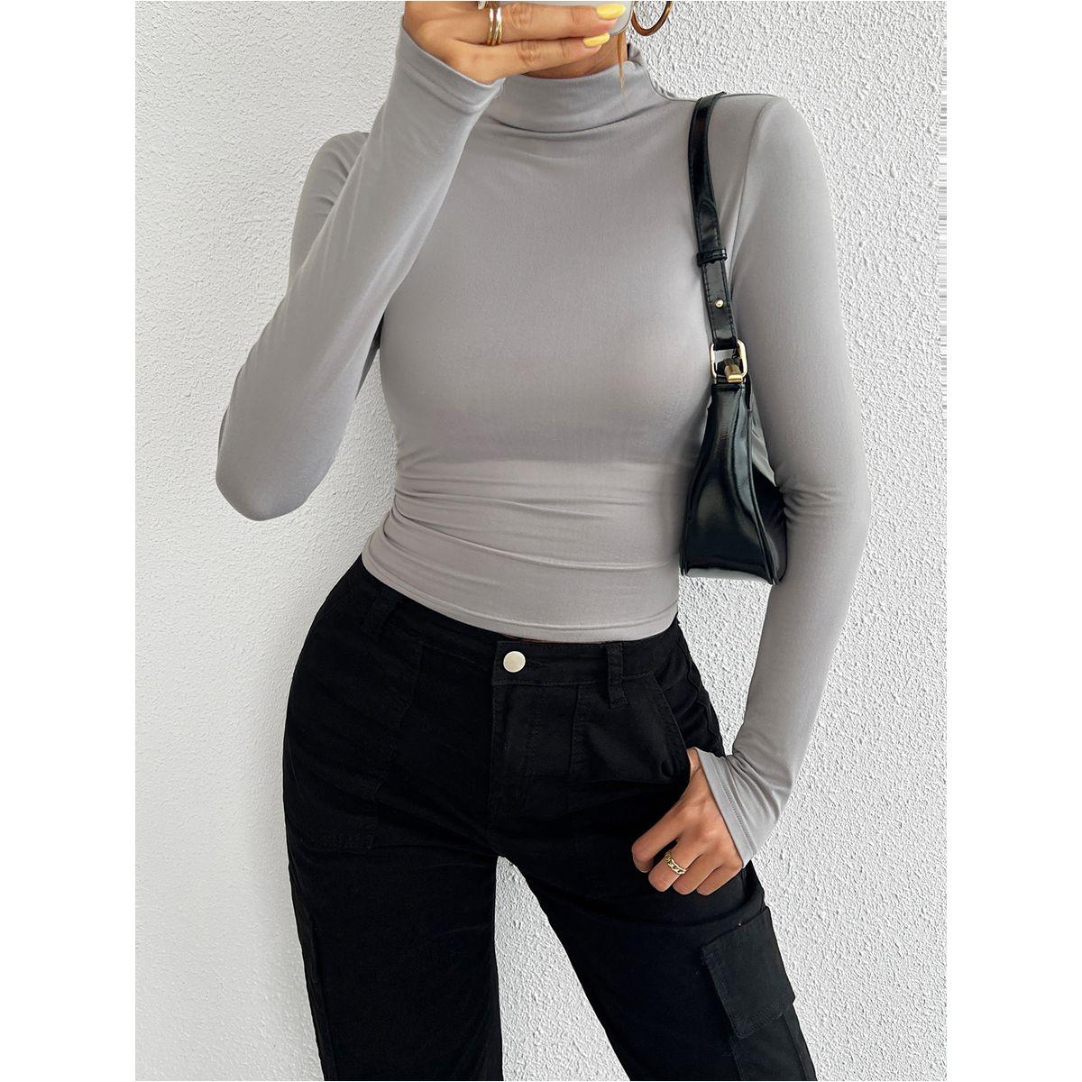 DY X Styli  Fitted Turtle Neck Crop T-Shirt-women-clothing-tshirts-image-1