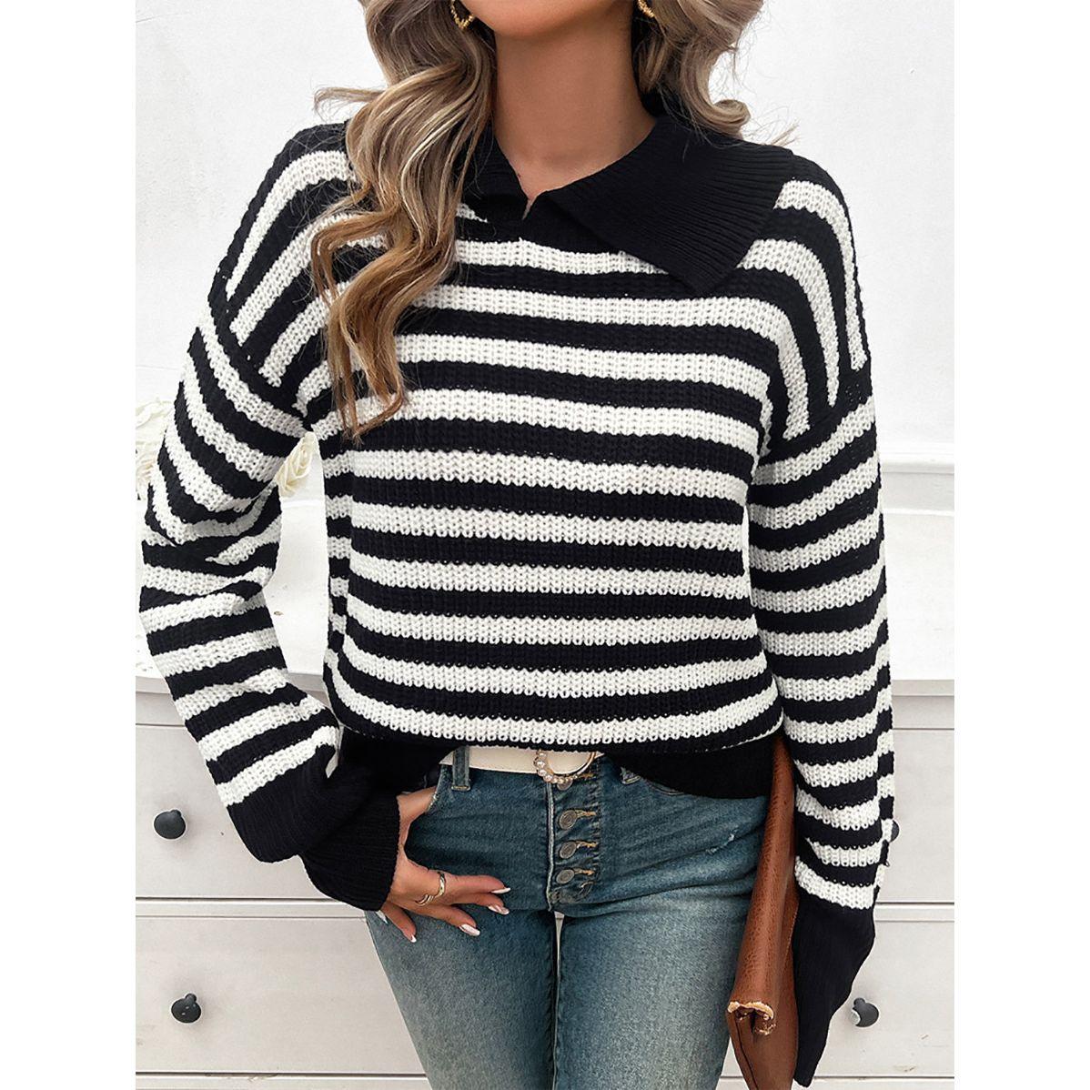 سويتر مخطط بتفاصيل محبوكة وقصة عادية دي واي × ستايلي-women-clothing-cardigansandjumpers-jumpers-image-1
