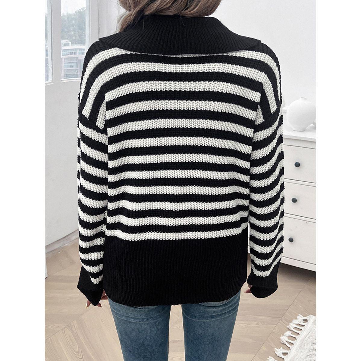 سويتر مخطط بتفاصيل محبوكة وقصة عادية دي واي × ستايلي-women-clothing-cardigansandjumpers-jumpers-image-2