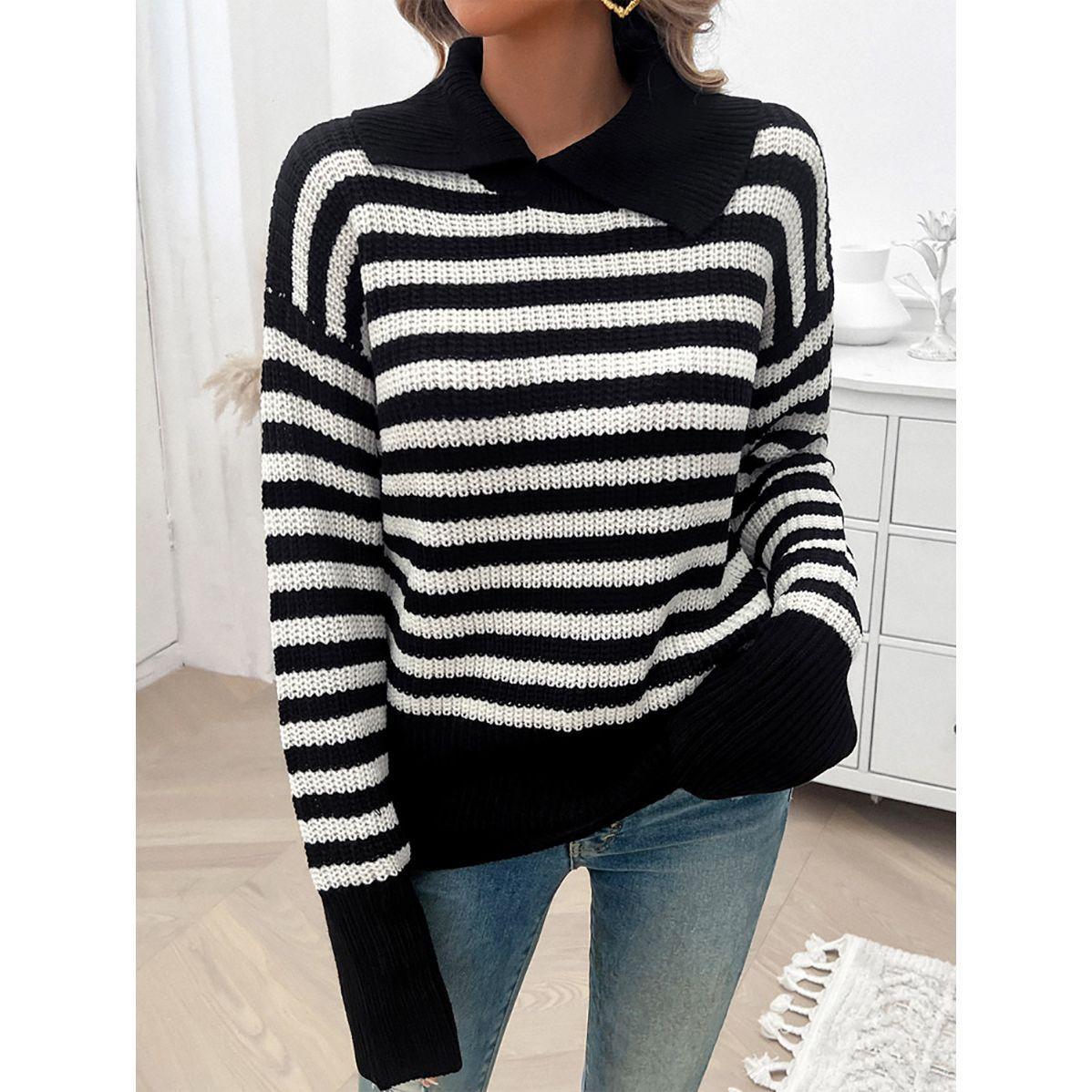 سويتر مخطط بتفاصيل محبوكة وقصة عادية دي واي × ستايلي-women-clothing-cardigansandjumpers-jumpers-image-3