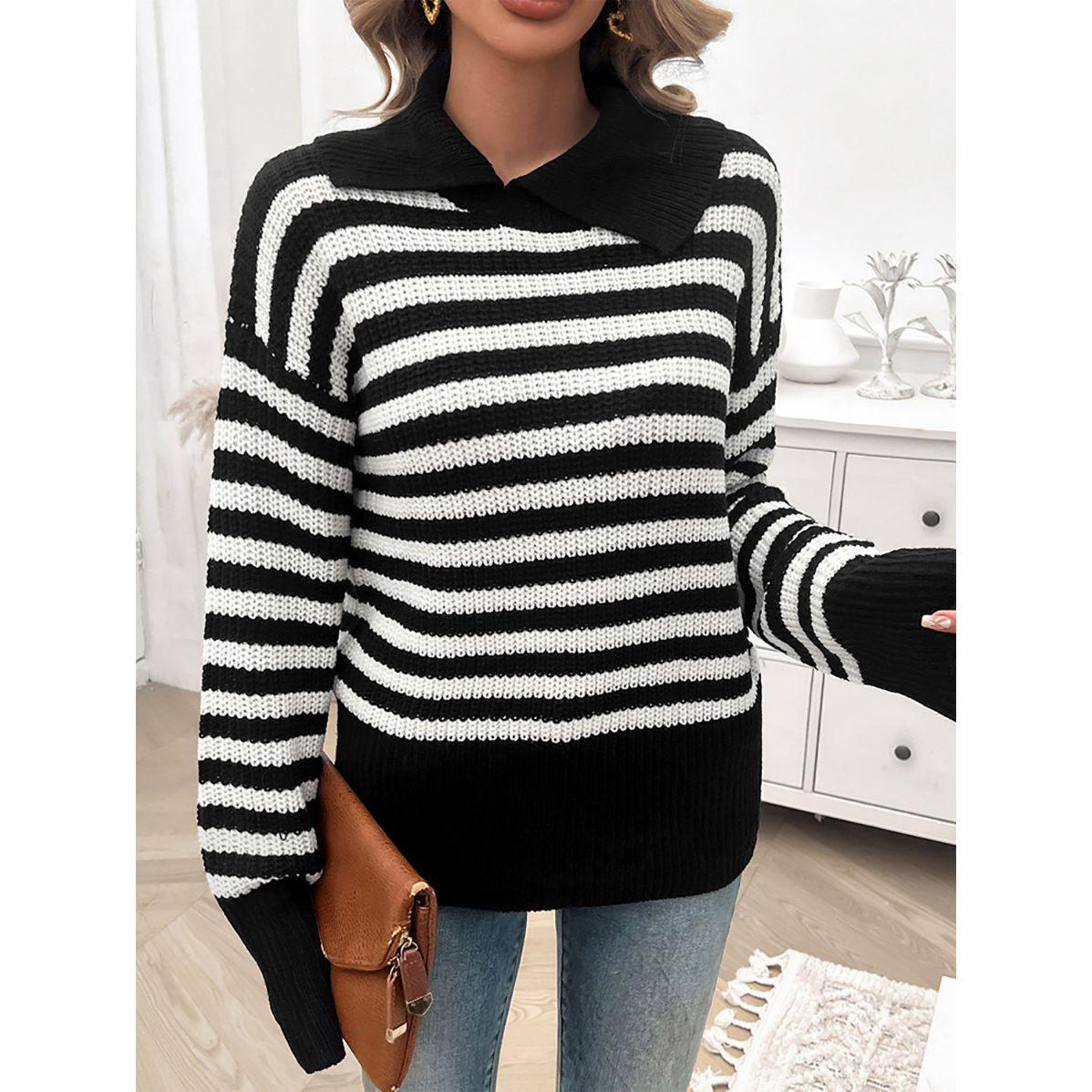 سويتر مخطط بتفاصيل محبوكة وقصة عادية دي واي × ستايلي-women-clothing-cardigansandjumpers-jumpers-image-4