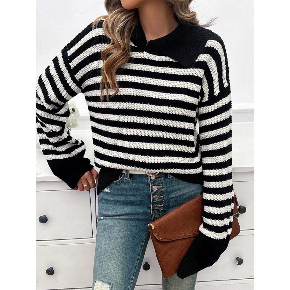 سويتر مخطط بتفاصيل محبوكة وقصة عادية دي واي × ستايلي-women-clothing-cardigansandjumpers-jumpers-image-5