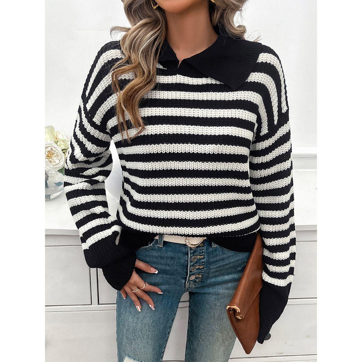 سويتر مخطط بتفاصيل محبوكة وقصة عادية دي واي × ستايلي-women-clothing-cardigansandjumpers-jumpers-image-6