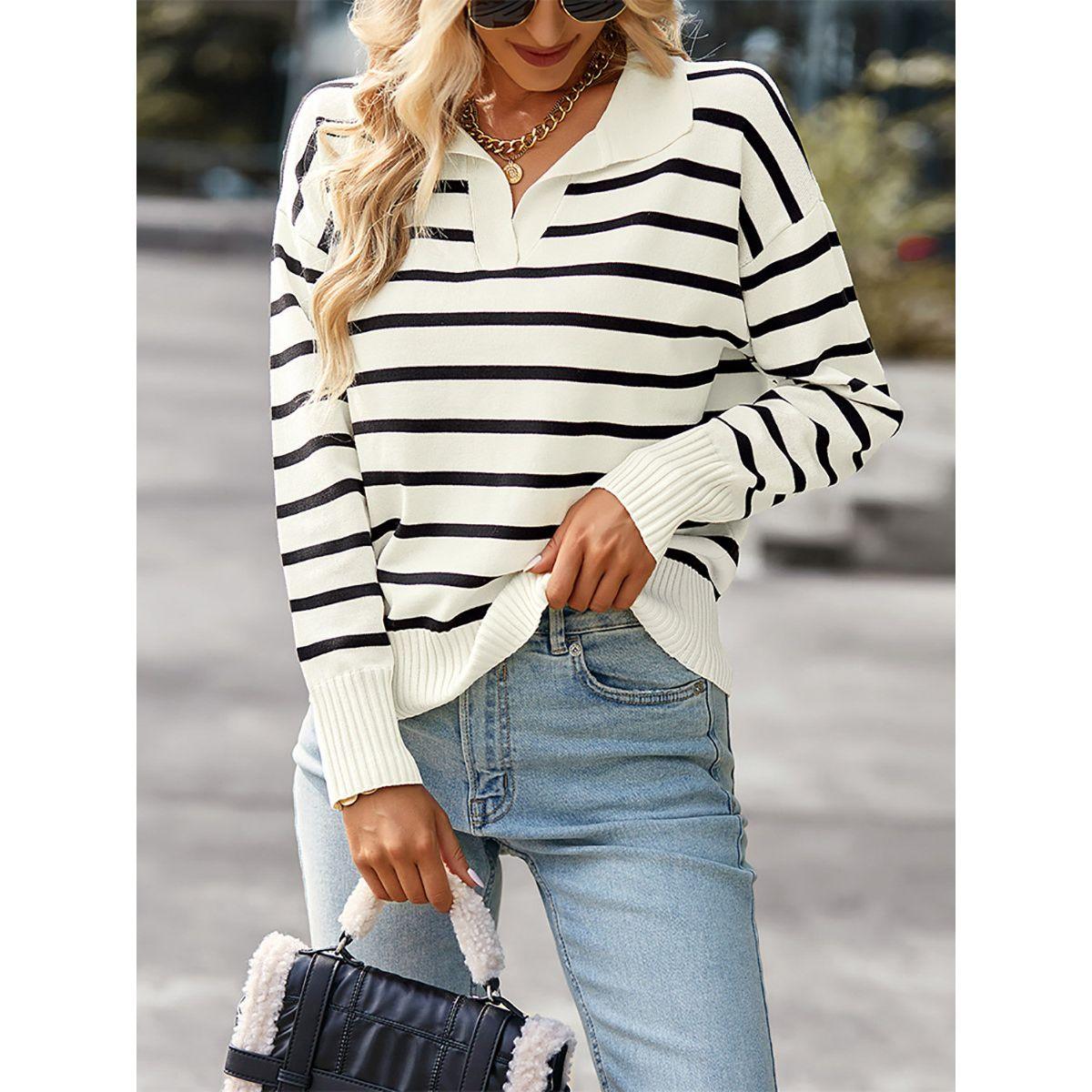 DY X Styli  Polo Neck Stripe Detail Regular Fit Sweater-women-winterwear-cardigansandjumpers-jumpers-image-1