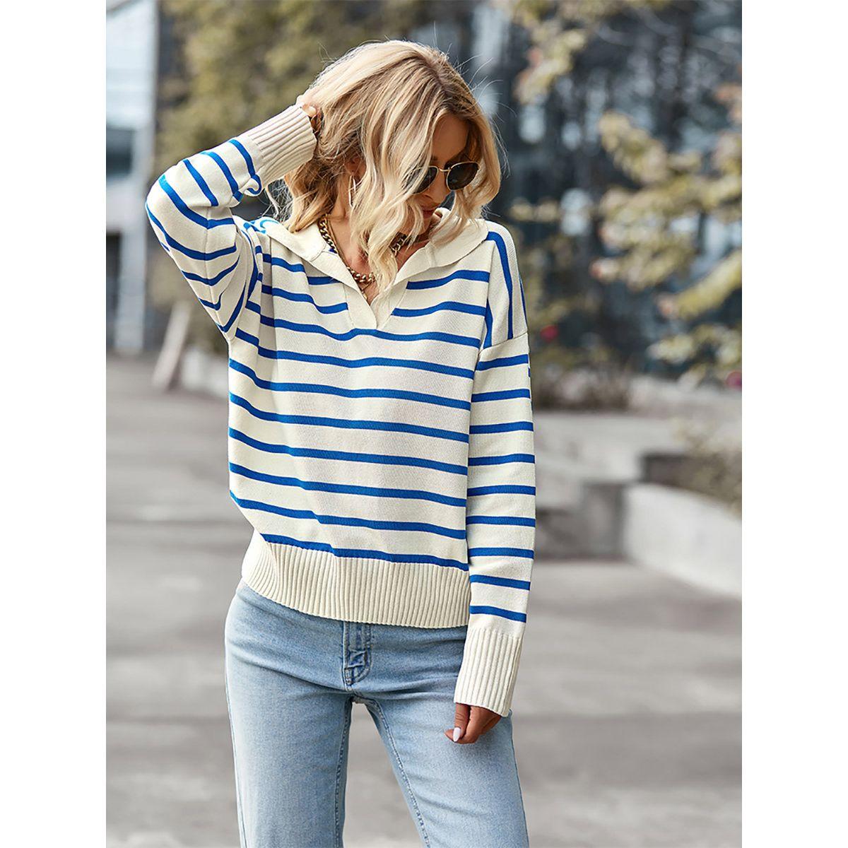 DY X Styli  Polo Neck Stripe Detail Regular Fit Sweater-women-winterwear-cardigansandjumpers-jumpers-image-4