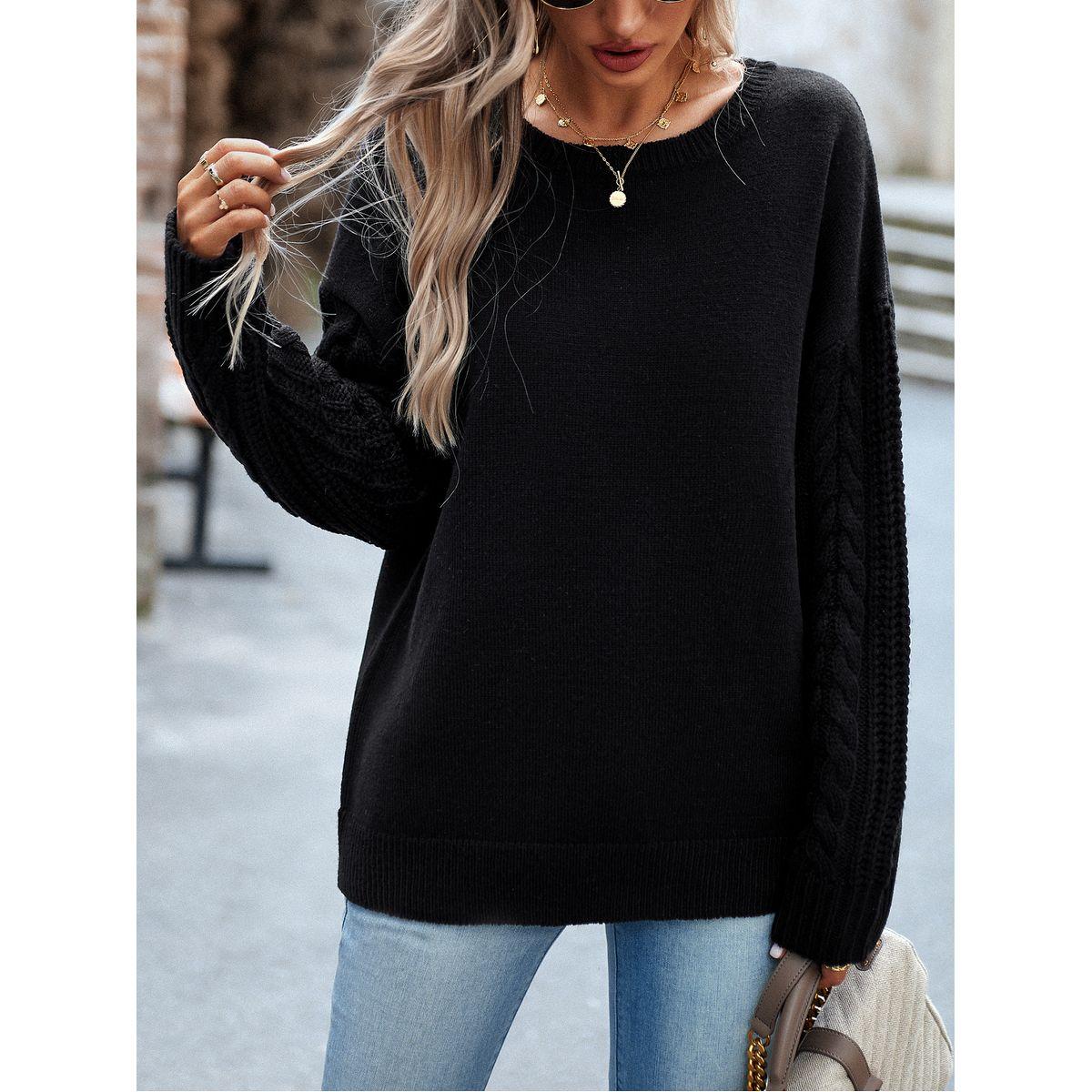 DY X Styli  Cable Knit Detail Sleeves Regular Fit Sweater-women-winterwear-cardigansandjumpers-jumpers-image-5