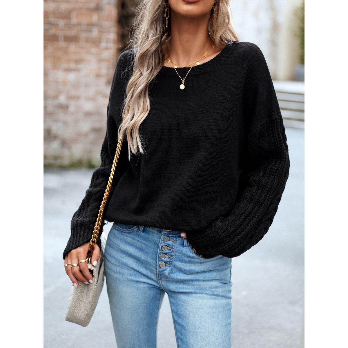 DY X Styli  Cable Knit Detail Sleeves Regular Fit Sweater-women-winterwear-cardigansandjumpers-jumpers-image-6