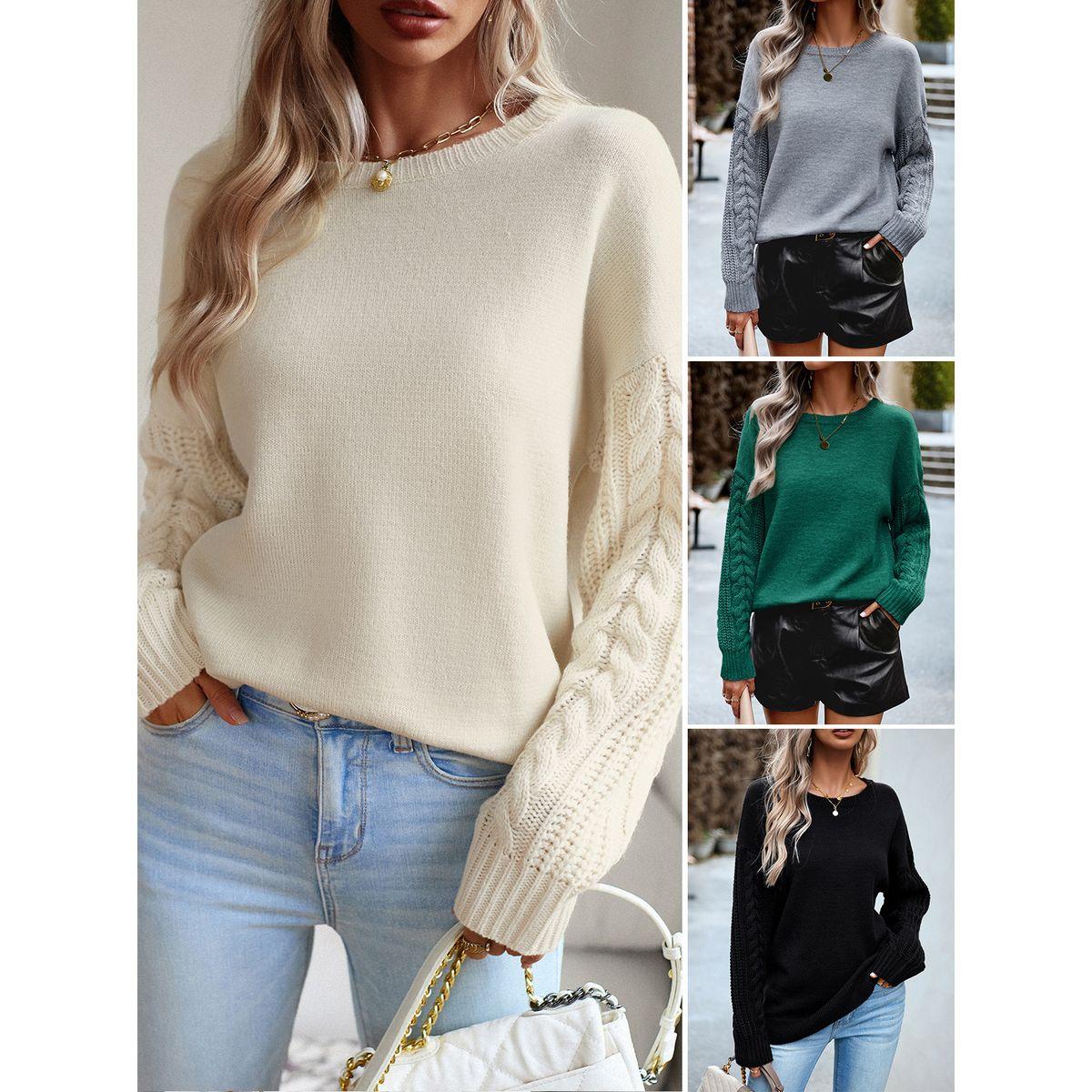 DY X Styli  Cable Knit Detail Sleeves Regular Fit Sweater-women-winterwear-cardigansandjumpers-jumpers-image-2