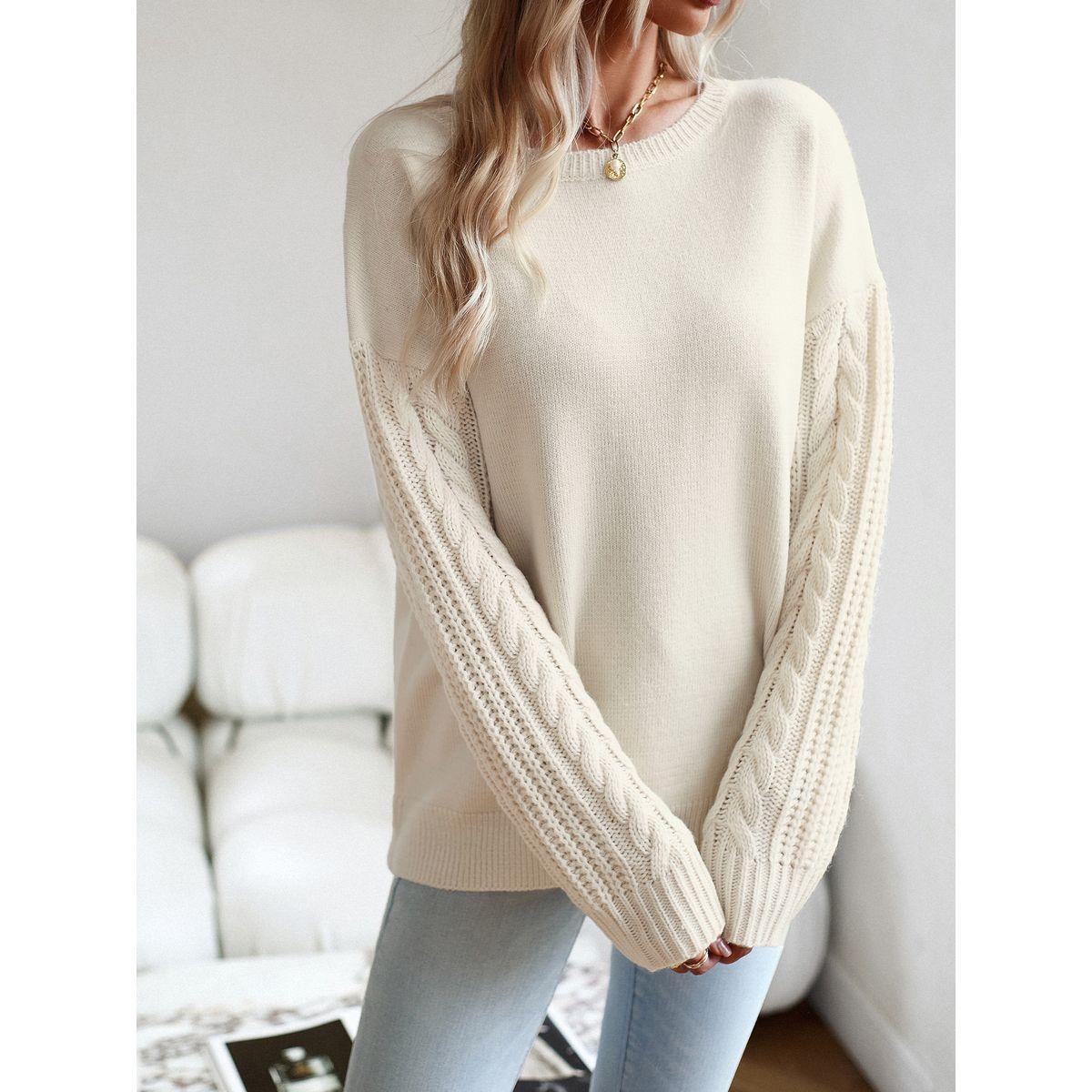 DY X Styli  Cable Knit Detail Sleeves Regular Fit Sweater-women-winterwear-cardigansandjumpers-jumpers-image-4