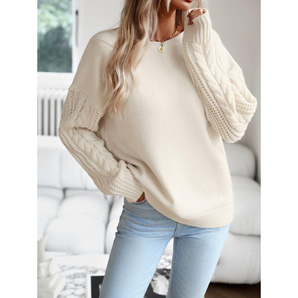 DY X Styli  Cable Knit Detail Sleeves Regular Fit Sweater-women-winterwear-cardigansandjumpers-jumpers-image-5