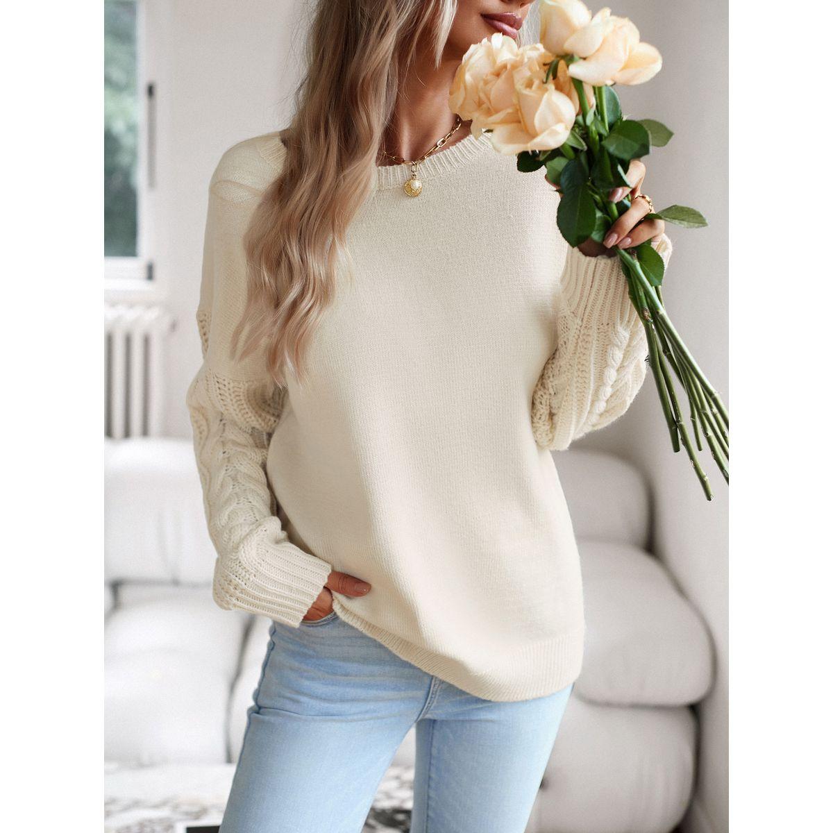 DY X Styli  Cable Knit Detail Sleeves Regular Fit Sweater-women-winterwear-cardigansandjumpers-jumpers-image-6