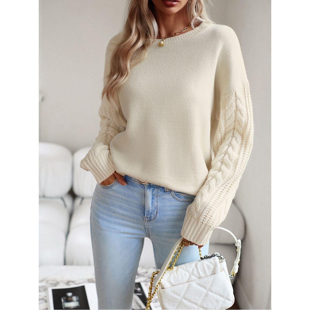 DY X Styli  Cable Knit Detail Sleeves Regular Fit Sweater-women-winterwear-cardigansandjumpers-jumpers-image-7